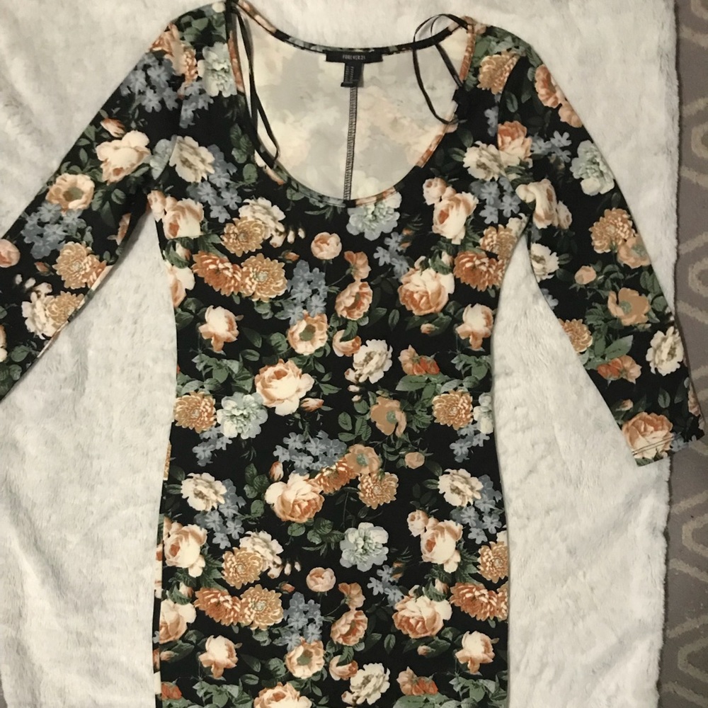 Black Floral Print Mini Dress